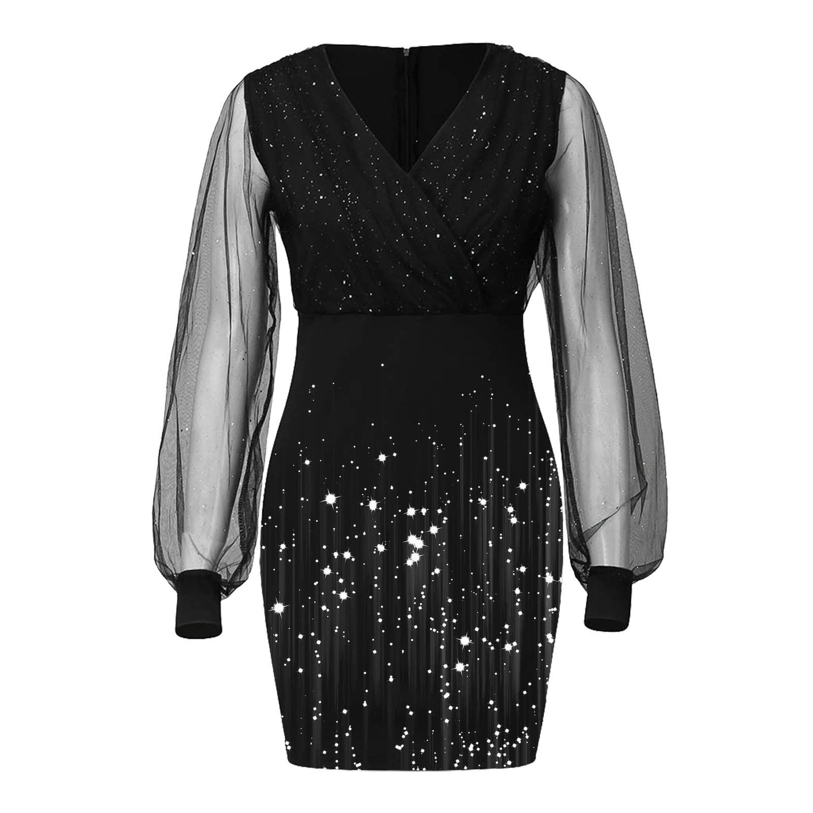 TopLLC Women's Black Dress V-Neck Lace Mesh See Through