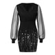 thumbnail image 5 of ICHUANYI Clearance Sexy Women Long Sleeve Printed Patchwork Slim V-Neck Ladies Mesh Mini Dress(Silver, M) Ichuanyi Ichuanyi, 5 of 6