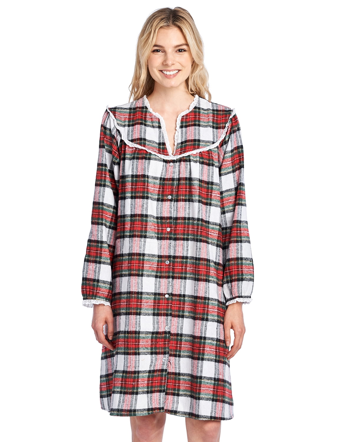 Ashford & Brooks Women's Flannel Plaid Long Sleeve Snap Front Lounge Duster - Dress Stewart - 4X 