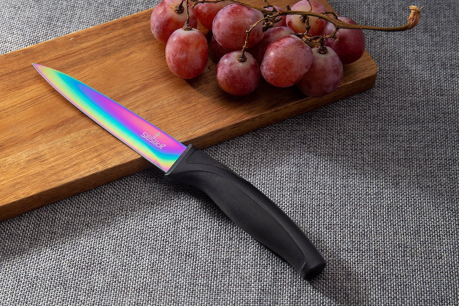 SiliSlick Kitchen Knife Set , 5 Chef Knives , Titanium Coated Iridescent  Stainless Steel Rainbow Blades & Ergonomic Hand