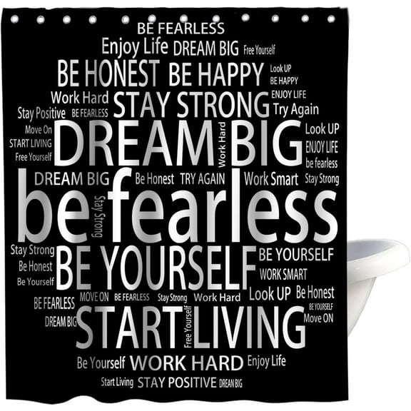 Kids Shower Curtains Believe Quotes Be Fearless Dream Big Be Yourself Inspirational Theme Cloth Fabric Bathroom Decor Sets with Hooks Waterproof Washable 72W x 72H Black and White