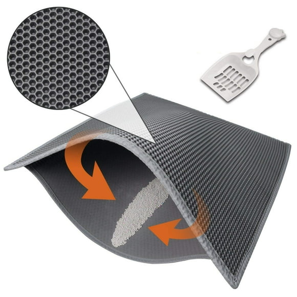Double-Layer Large Cat Litter Mat, Kitty Box Litter Trapper Pads, 30" X 24", Honeycomb Waterproof Urine Proof Mat, Floor Carpet Protection