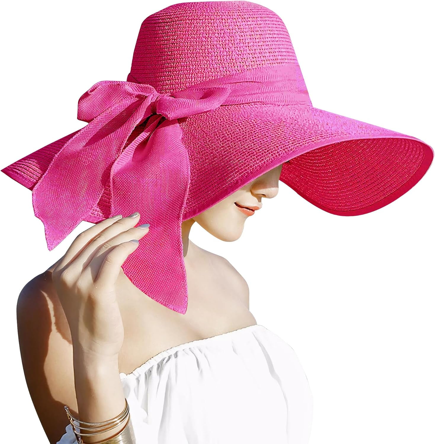 Womens Wide Brim Straw Hat Big Floppy Foldable Roll up Cap 