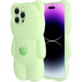 thumbnail image 2 of Compatible with iPhone 14 Pro Max Bear Case for Women Girls Girly Cute Cartoon Phone Case Lovely 3D Kawaii Design Camera Lens Protection Soft Silicone Shockproof Protective Cover, Green, 2 of 13