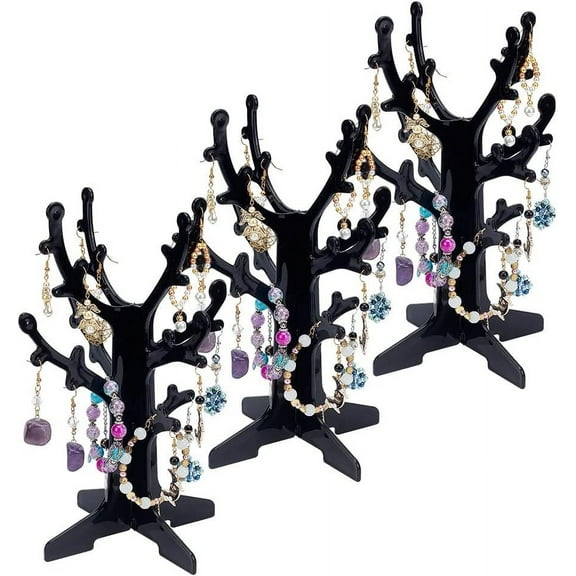Acrylic Earring Display Tree 3 Set Jewelry Display Stand for Ring Earrings Necklace Bracelet Black 6.53 x 6.53 x 9.64 Inches diy