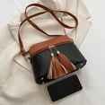 thumbnail image 3 of Bolso bandolera para mujer Bolso bandolera vintage Bolso de hombro con retazos de borlas (negro), 3 of 8