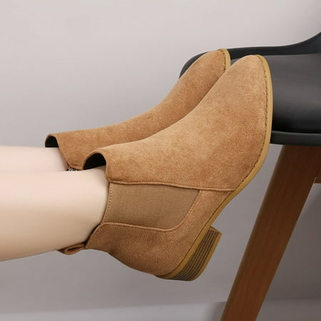 

Womens Low Heeled Ankle Boots Winter Chelsea Boots Fashion Warm Zipper Boots Shoes for Ladies