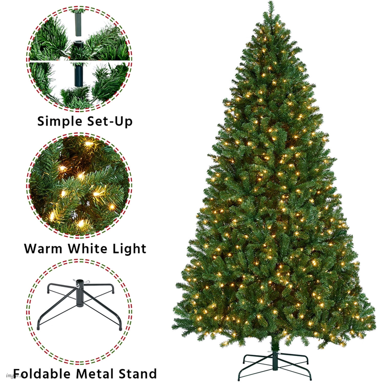 Alden Design 9FT Artificial Pre-lit Christmas Fir Tree with Foldable Stand and 850 LED Warm Lights,Green