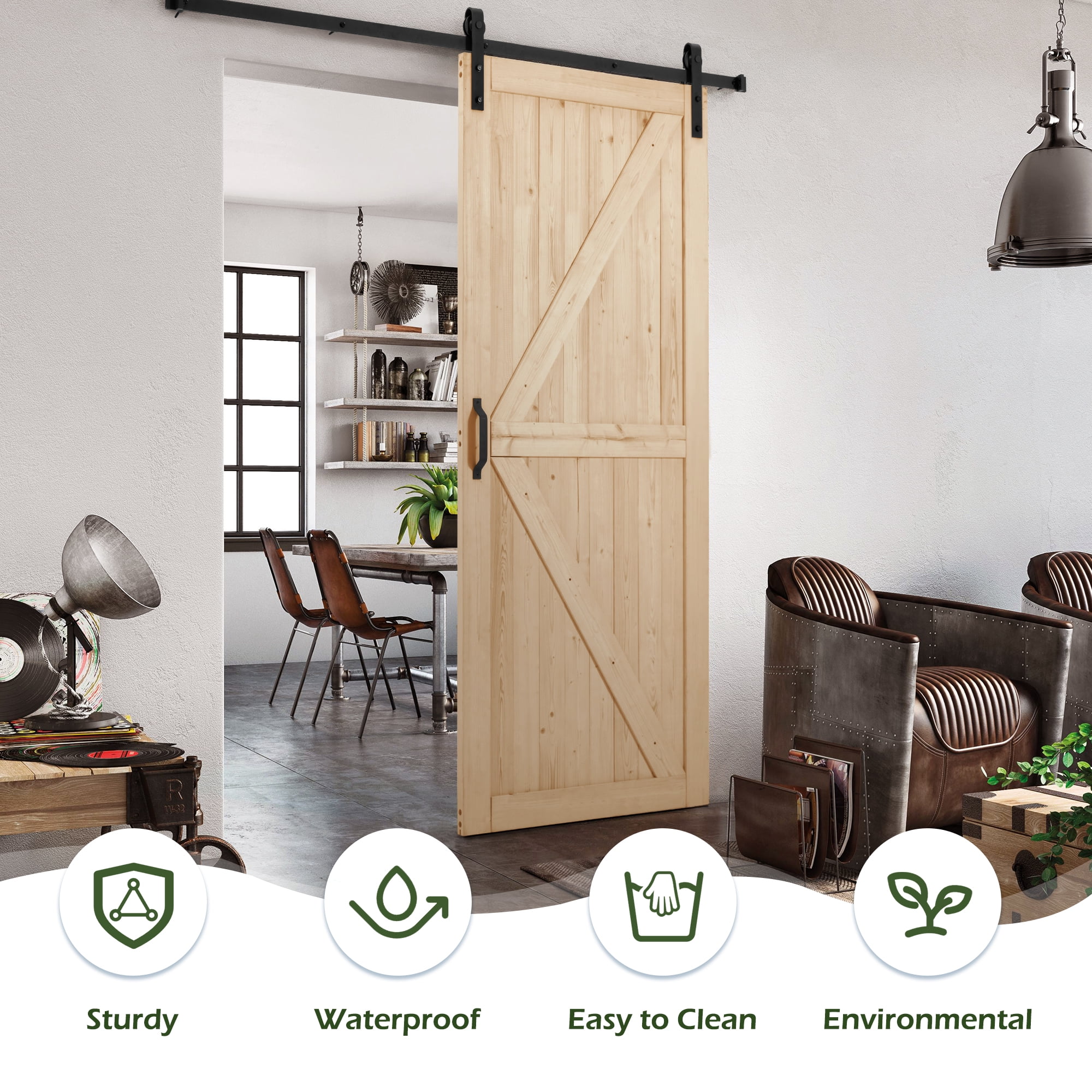 MELLCOM 36x84in Spruce Sliding Barn Door with 6.6FT Hardware Kit, DIY Stainable for Closet & Interior Rooms, Natural