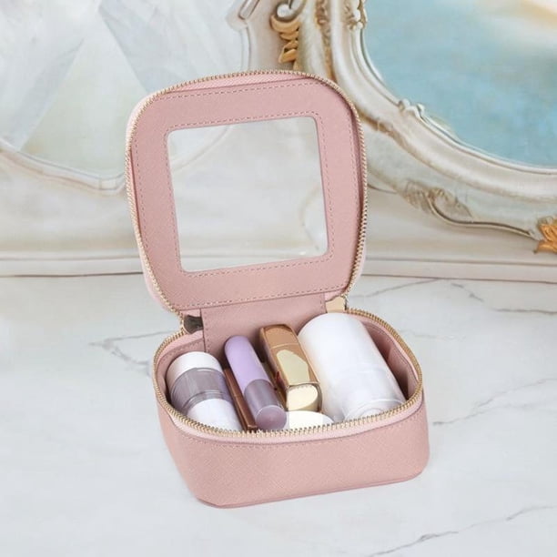 Pequeña bolsa de maquillaje para mujeres bolsas cosméticas portátiles con cremallera dorada Clear Teen Girl Regalo de moda Bag Multipropiors Travel Bag rosa gris