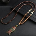 thumbnail image 4 of Wooden Beaded Necklaces Vintage Handmade Nepal Mala Wood Beads Meditation Prayer Necklace Ethnic Long Statement Sweater Chain Necklace, 4 of 8