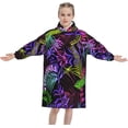 thumbnail image 1 of Cool Leaves Pattern Wearable Blanket Hoodie for Kids, Flannel Oversized Sweatshirt Blanket with Hood Pocket, 1 of 8