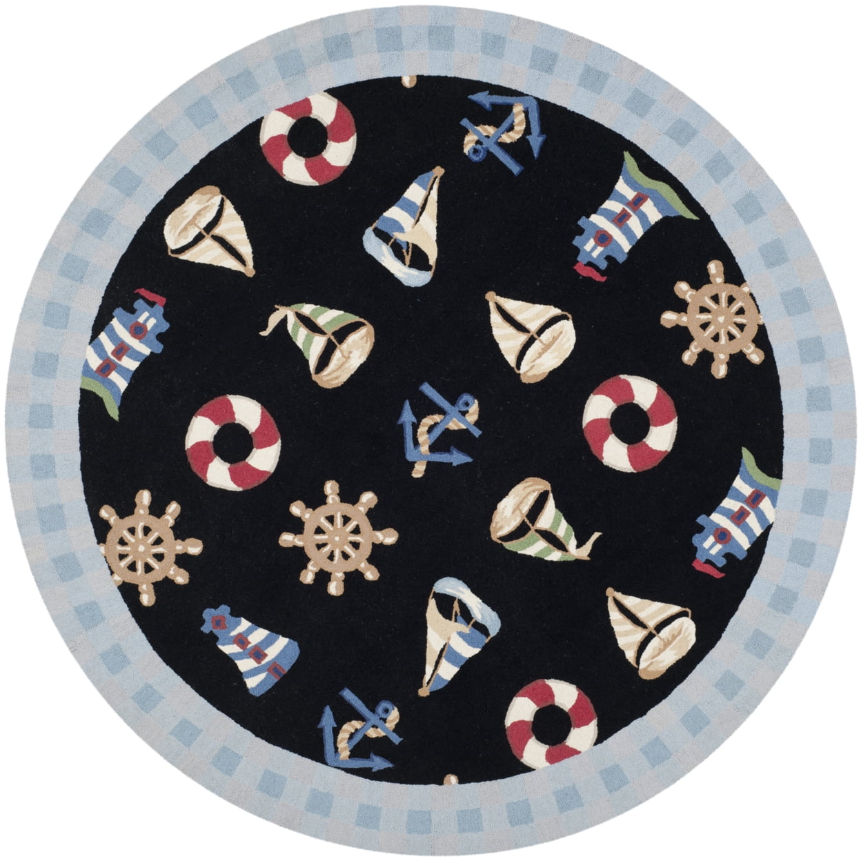 SAFAVIEH Chelsea Agatha Sea Lovers Wool Area Rug, Black, 7'9" x 9'9"