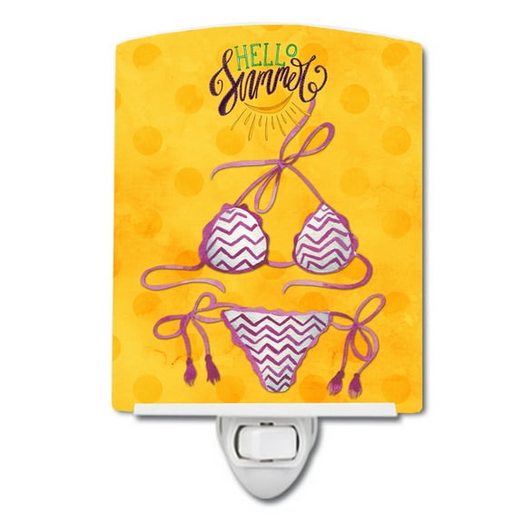 Caroline's Treasures BB8202CNL Bikini Swimsuit Yellow Polkadot Ceramic Night Light, Yellow, 6x4x3", multicolor