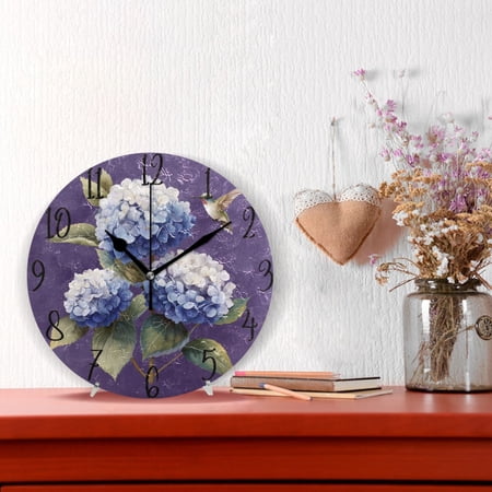 10 Quartz Indoor Wall Clock Silent Mechanism / Blue and White Hydrangeas