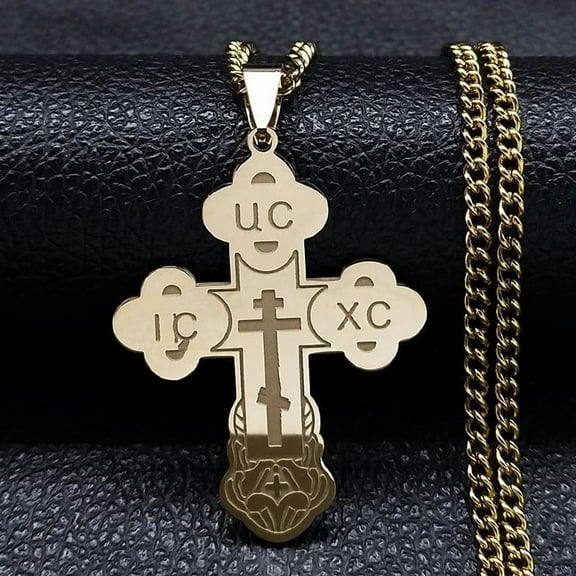 14K Yellow Gold Orthodox Cross Necklace Minimalist Latin Cross Christian Serbian Talisman Necklace Jewelry D054