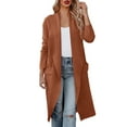 thumbnail image 1 of Manteau d'Automne Hiver pour Dames Trench Col Rond Manteau Ouvert devant Cardigan Mi-Long Chaud Manteau Extérieur Mode Couleur Unie Manches Longues Tricoté, 1 of 5