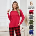 thumbnail image 4 of Qylux Women's Pajama Long Sleeve Adjustable Long Pants Sleepwear Set Soft Two Piece Matching Set with Pockets,Red Grid,XL, 4 of 7