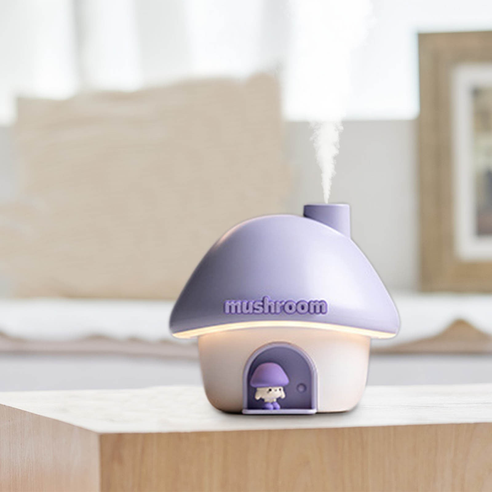 Kingfansion Cute Mushroom House Humidifier, 300ml Small Cool Mist Humidifers, USB Rechargeable Mini Portable Air Humidifer with Night Light, 7 Color Gradient Light for Bedroom Desk