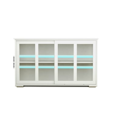 Kitchen Storage Cabinet With Sliding Glass Door, Adjustable Shelf, Wooden Storage Stand Sideboard Buffet Cabinet For Living Room Dinning Room
