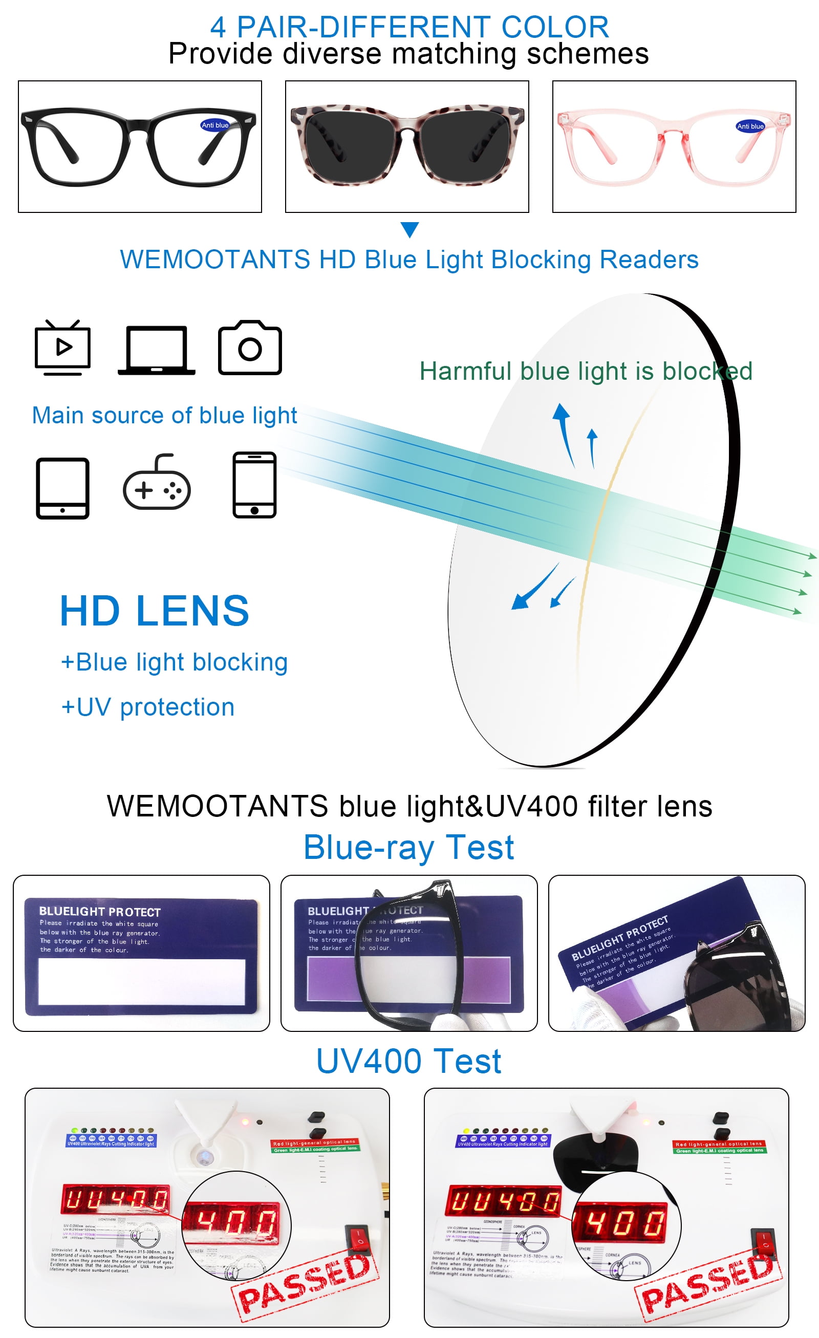 WEMOOTANTS 1 Pair of Big Reading Sunglasses for Women 3 Packs Blue Light Blocking Readers 1.00 1.25 1.50 1.75 2.00 2.25 2.50 2.75 3.00 3.50 4.00 (225)