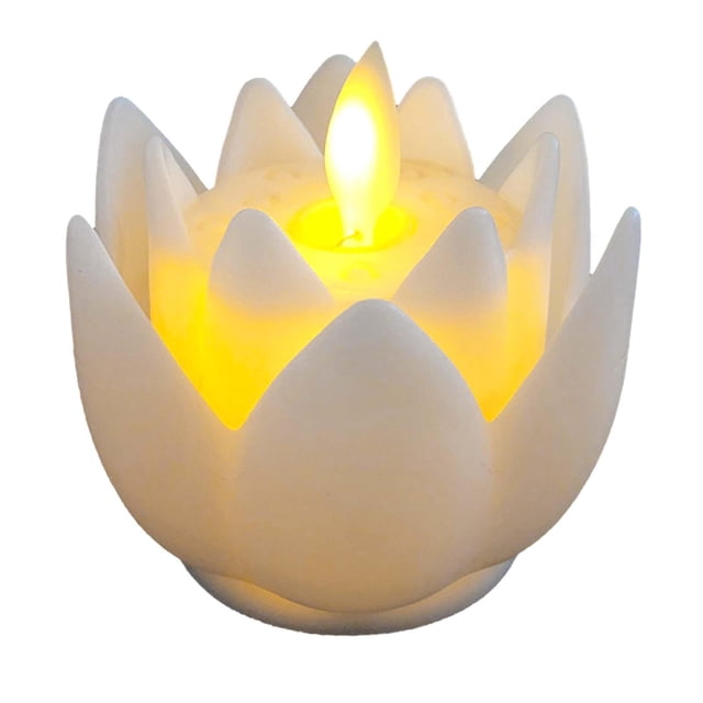 LED Lotus Buddhist Lamp LED Tea Lights Candle Flickering for Window Mantle white
