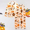 thumbnail image 2 of Womens Halloween Pajamas Theme Full Printed 2 Pc Long Sleeve Pocket Button Down Lapel Shirts Loose Casual Pants Soft Fall Winter Silk Nightwear Cute Comfy Womens Loungewear Set Beige M, 2 of 7