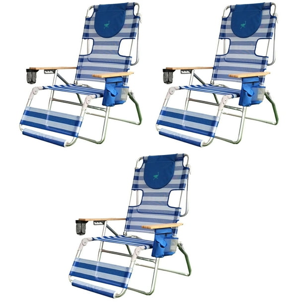 Ostrich 3 N 1 Altitude Outdoor Reclining Patio Beach Lounge Chair Blue 3 Pack Walmart Com Walmart Com