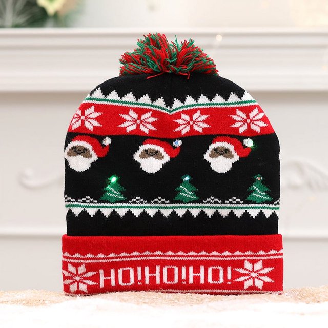 Gorro navideño luminoso para niños y adultos, cálido jersey de punto para otoño e invierno, gorro de felpa estampado