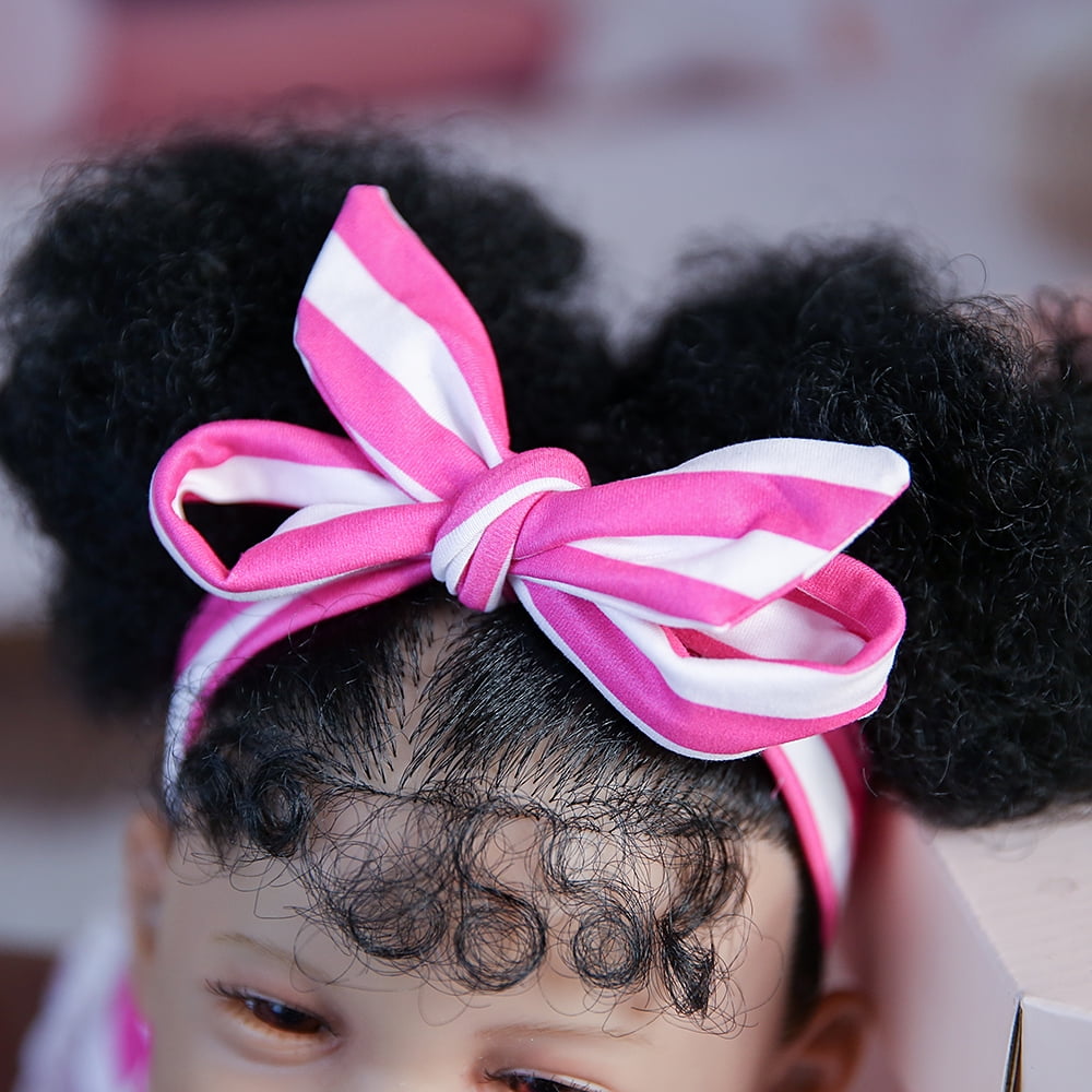 Nosadi 24" Reborn Baby Girl Dolls Black Skin Smile Face with Realisitc Silicone Limbs Filling with PP Cotton Birthday Gift for 3+ Years