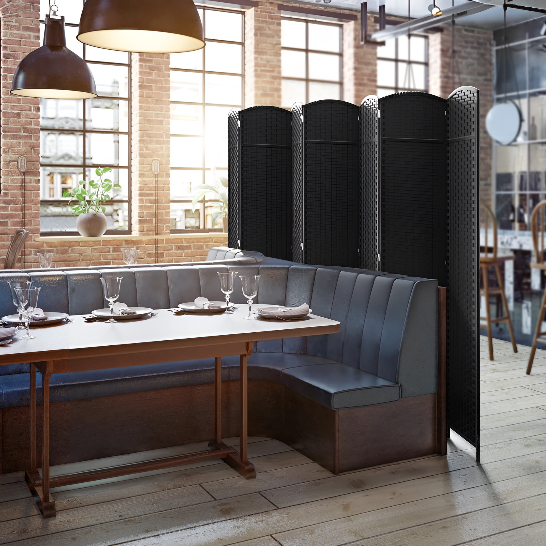 Sorbus 7-Panel Wide Folding Room Divider Privacy Screen, Hand-Woven Black Mesh