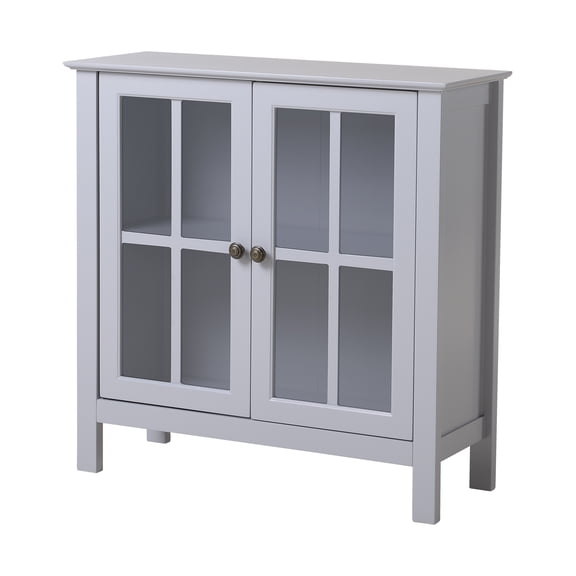 OS Home and Office, Model 22602 Glass Door Accent and Display Cabinet, Finished in Modern Gary Finish