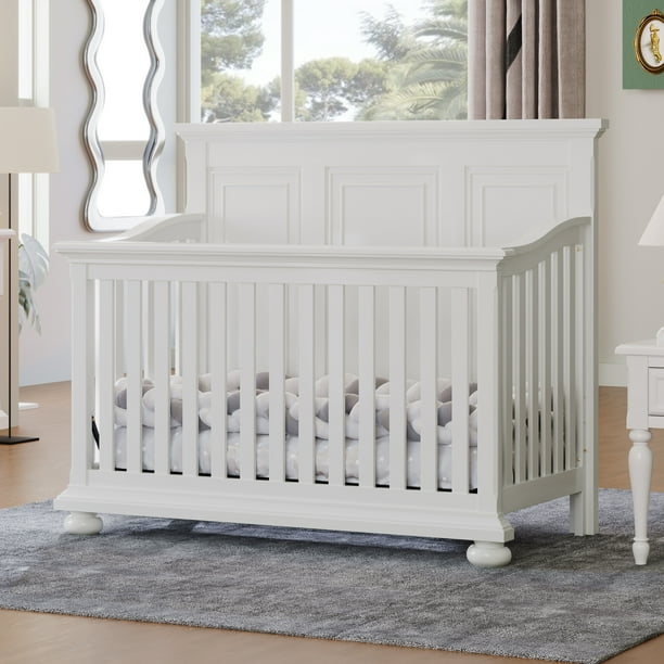 Paproos White Cribs for Baby, 4in1 Solid Wood Convertible Baby Crib