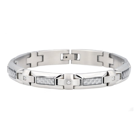 Arista Cubic Zirconia Diamonds Men's Bracelet Carbon Fiber Stainless Steel, 8.5"