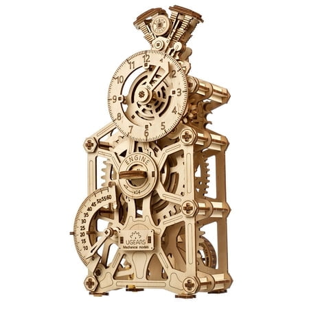 UGEARS Engine Clock 3D Puzzle - Wooden Model Kits for Adults - 3D Wooden Models to Build - DIY Mechanical Wooden Pendulum Clock Puzzle with Moving Pistons - Ideal for Clock Kit Model Buildin