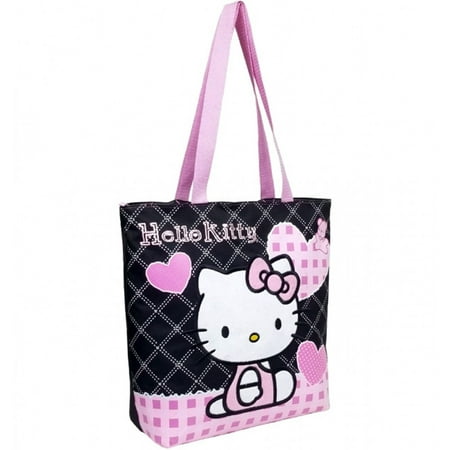 Hello Kitty Quilt Black Heart Tote Bag #81587