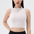 thumbnail image 2 of JGGSPWM Women's Fashion Half Zipper Crop Tank Tops Sleeveless Lapel Sports Yoga Tees Beige S, 2 of 6