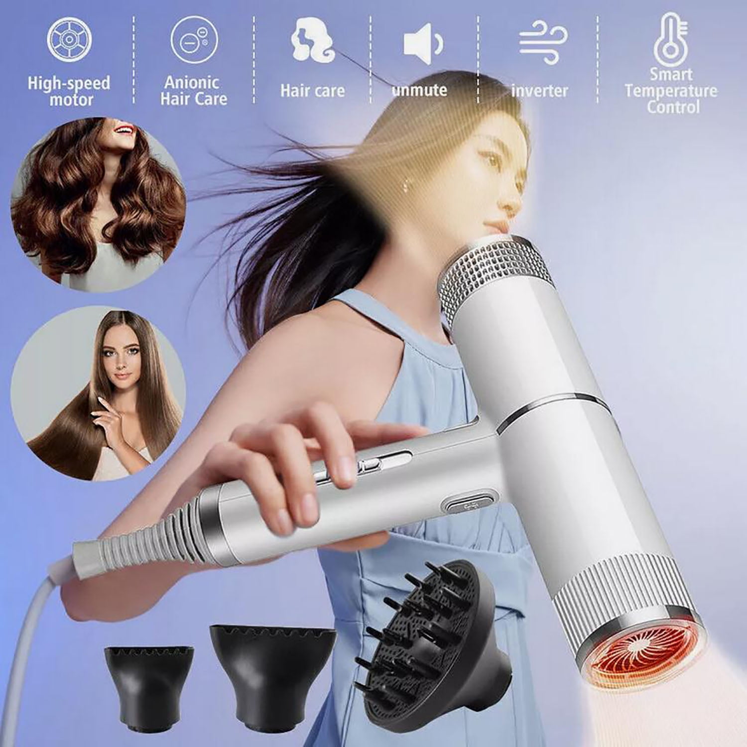 Professional 2500W Ionic Hair Dryer with Diffuser – High-Speed, Lightweight Blow Dryer for Women, Fast Drying, Anti-Frizz & Healthy Hair Care
