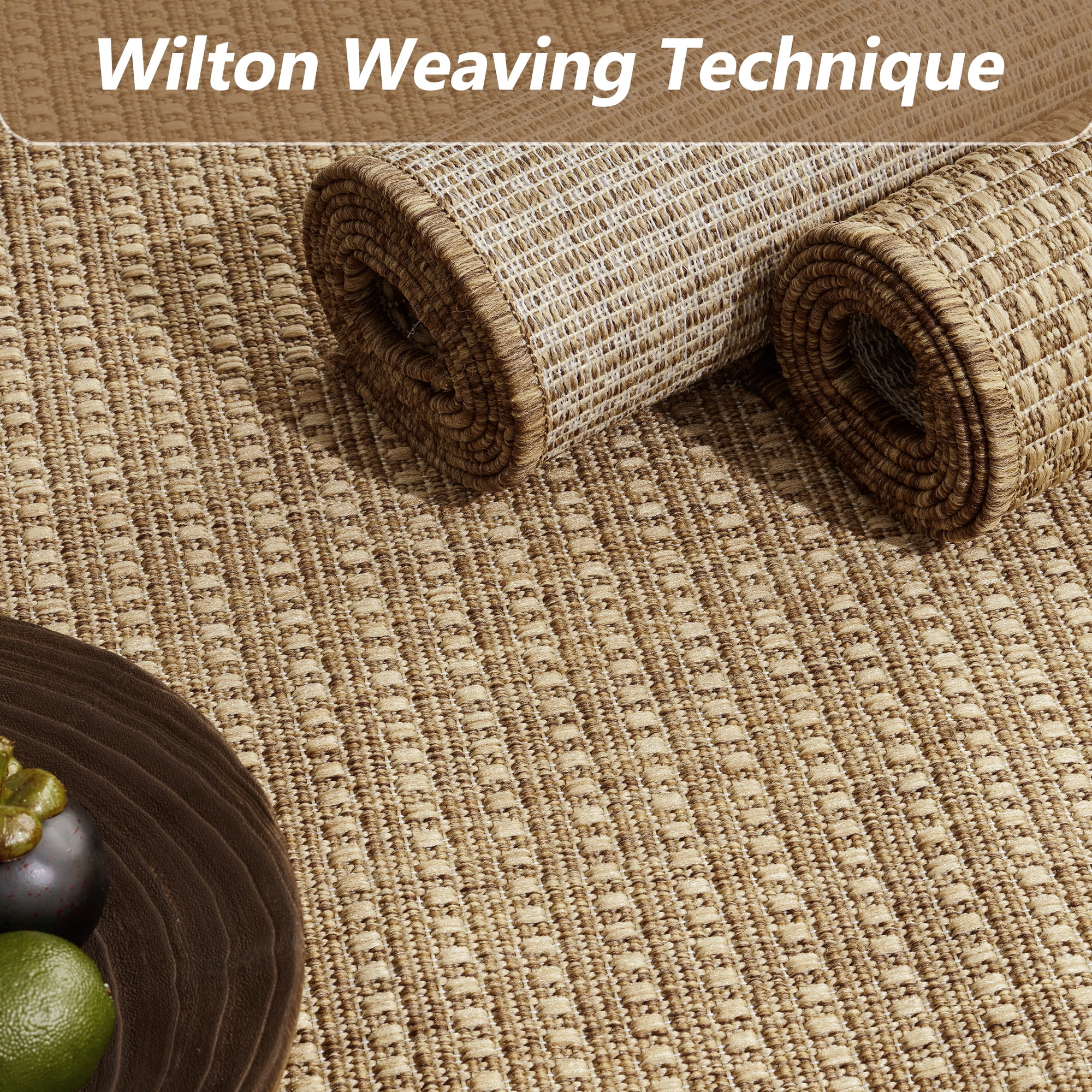 SIXHOME Outdoor Rugs 8'x10' Patio Rug Modern Bordered Indoor Outdoor Rugs Polypropylene Washable Non Shedding, Easy Clean, Waterproof, Durable Outdoor Carpet for Porch Balcony Deck Neutral Brown