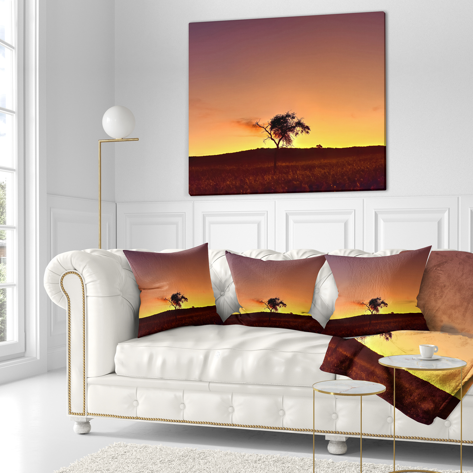 Designart Solitary Tree in Namib Desert - African Landscape Printed Throw Pillow - 18x18