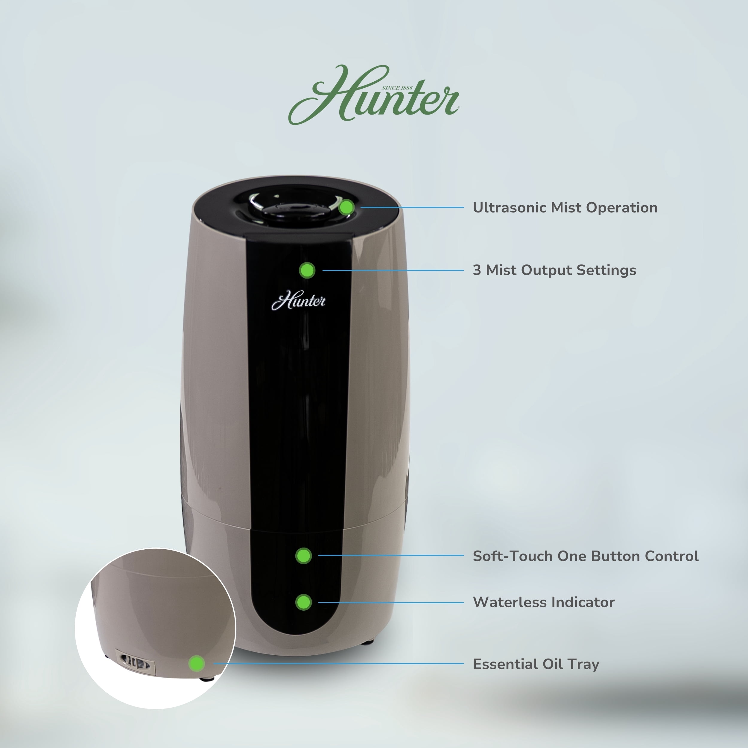 Hunter HHU400 Aspire Cool Mist 0.7 Gal Ultrasonic Humidifier, Taupe