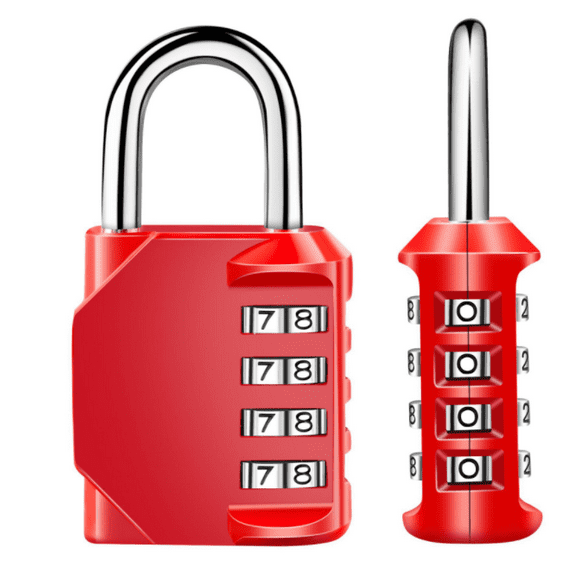 Long Shackle Combination Lock, 4-Digit Password Outdoor Waterproof Padlock, Suitable For School Gym Lockers, Fences, Gates, Tool Boxes (Black And Red)