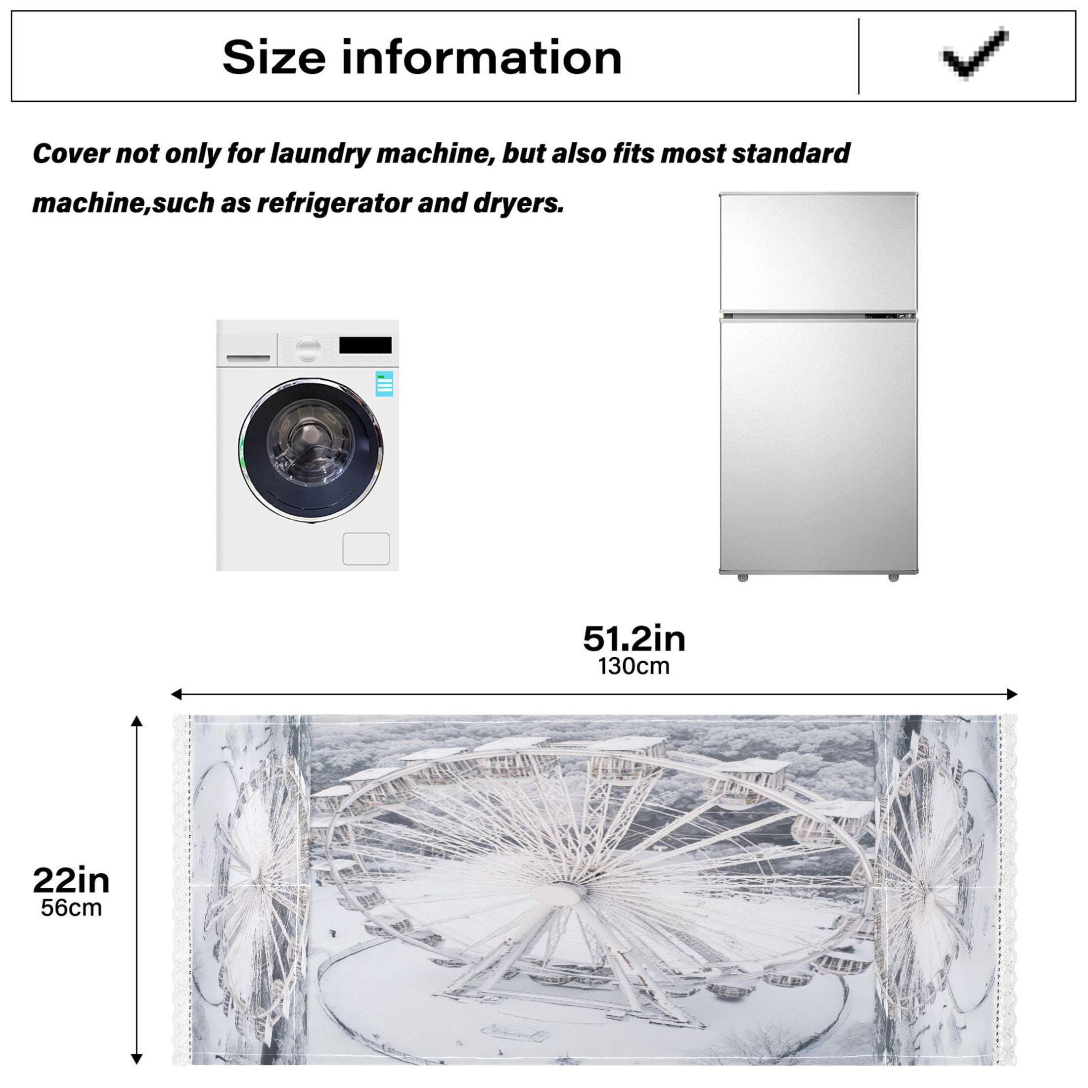 Ferris Wheel in The SnowWasher and Dryer Covers Dust-Proof and Oil Resistant Fridge Cover with 4 Storage Pockets Washing Machine Top Cover for Laundry Kitchen Home 51.2 x 22 In