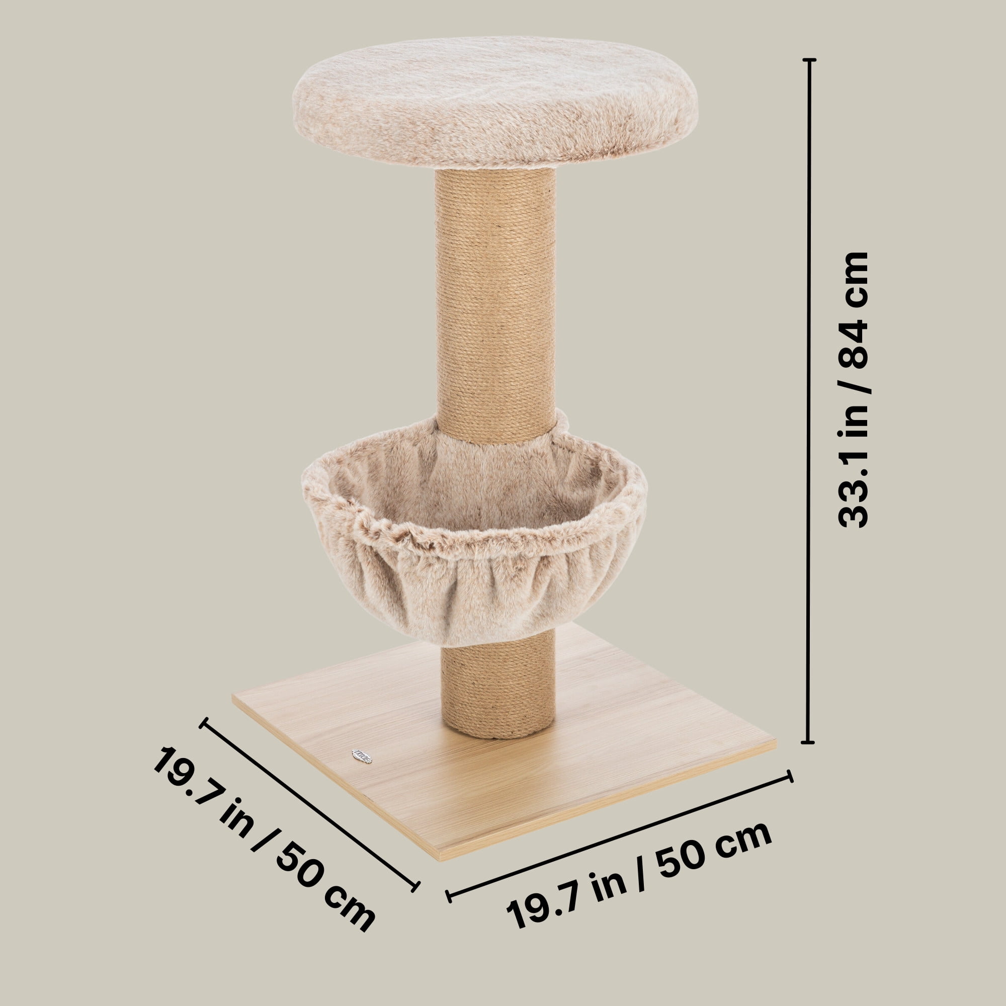 TRIXIE Mauricio Sisal & Plush 33" Cat Tree with Sisal Scratching Post, Perch & Hammock, Beige