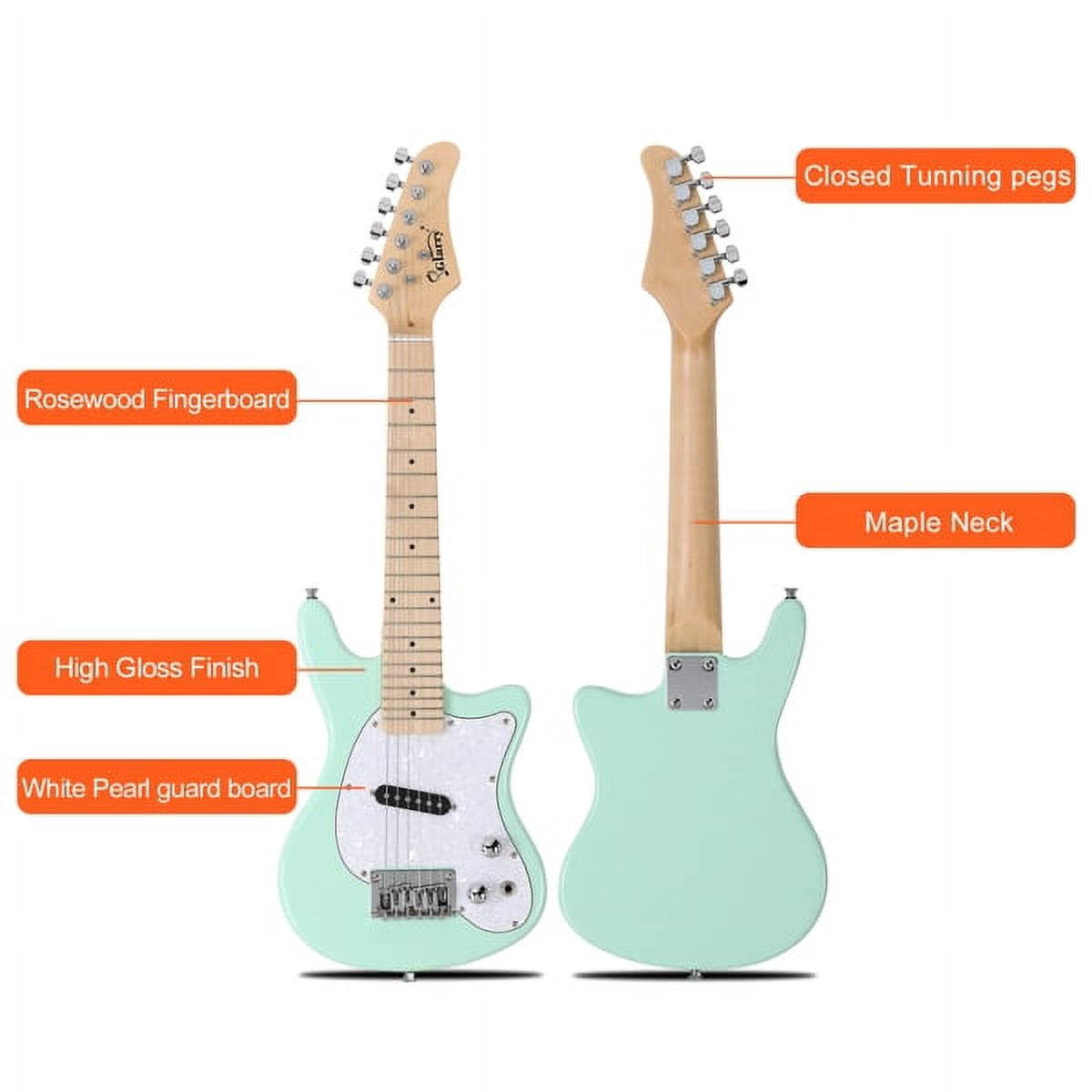 30in Maple Fingerboard Mini Electric Guitar Kit with 5W Amplifier Bag String Shoulder Strap Plectrum Cord Wrench Tool Light Green