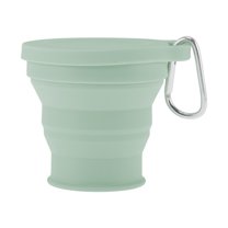 Unique Bargains 1Pc Collapsible Cups Portable Folding Cup with Carabiner Folded Height 1.8cm Camping Water Cup 180ml Green