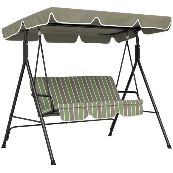 Outsunny 3-Seat Patio Swing Chair with Adjustable Canopy Green and Brown