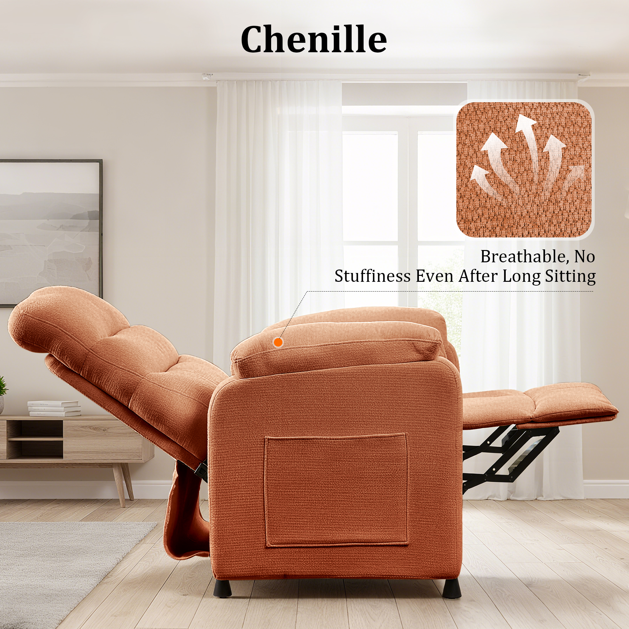 Miniyam Motorized Recliner in Orange, Features 7-Zone Support, Wired Memory Remote & Quiet Brushless Motor
