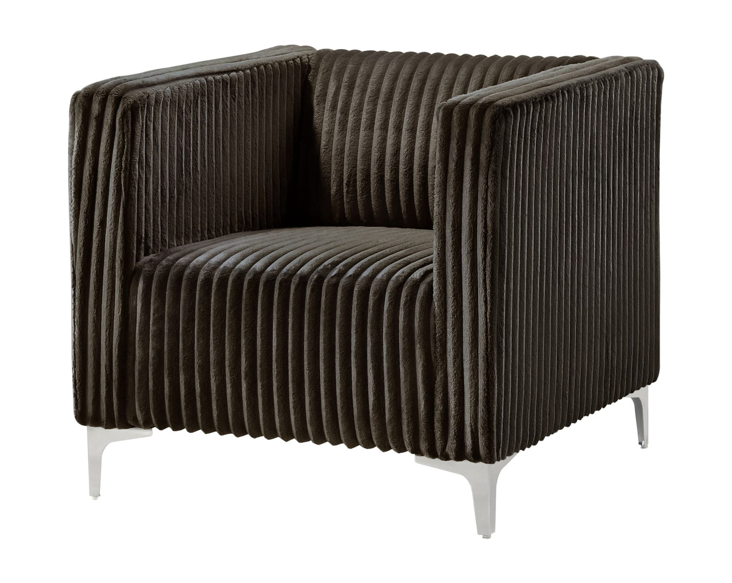 Home Design Gavin Velvet Square Arm Chair with Plush Cushions and Modern Upholstery, Durable Frame for Living Room, Contemporary Brown Design