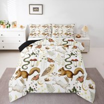 Manfei Tribal Snake Rabbit Queen Comforter Set for Kids, Farmhouse Flower Bedding Sets, Hippie Cartoon Wildlife Reversible Bedding Comforter Set, Luxury Bedroom Decor, 3 Pieces
